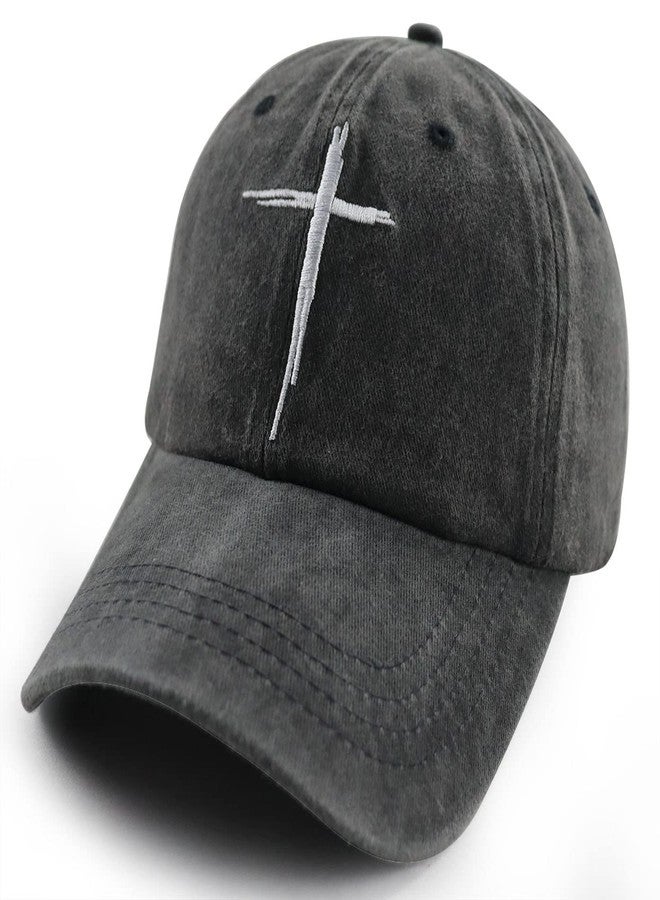 Vxchkerm Christian Gifts for Women Men, Funny Embroidered Jesus Cross Hat, Vintage Adjustable Washed Cotton Faith Baseball Cap, Blessed Gifts for Mom Dad Grandma Grandpa Family Friends Black - Image 2